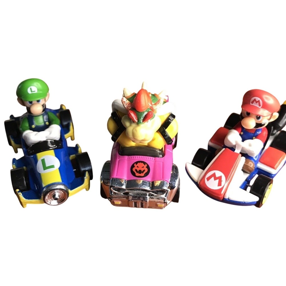 Nintendo Hot Wheels Mario Kart Luigi Bowser Cars Lot Of 3